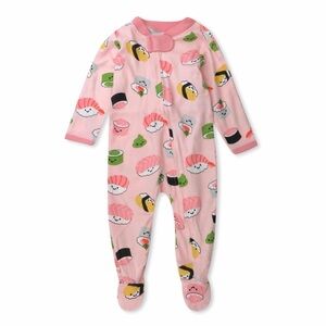 HonestBaby 100% Organic Cotton Sleep & Play Footed One Piece Pajama Pink Sushi